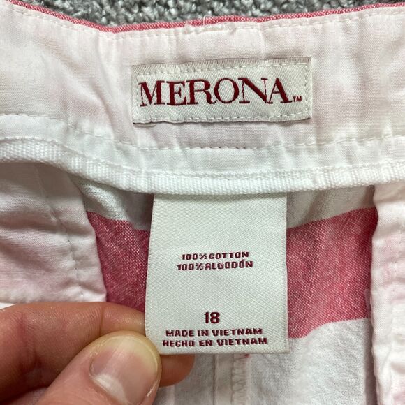 Merona Chino Shorts Womens 18 Pink Striped Bermuda Cotton Pockets 3" Inseam - Picture 3 of 8